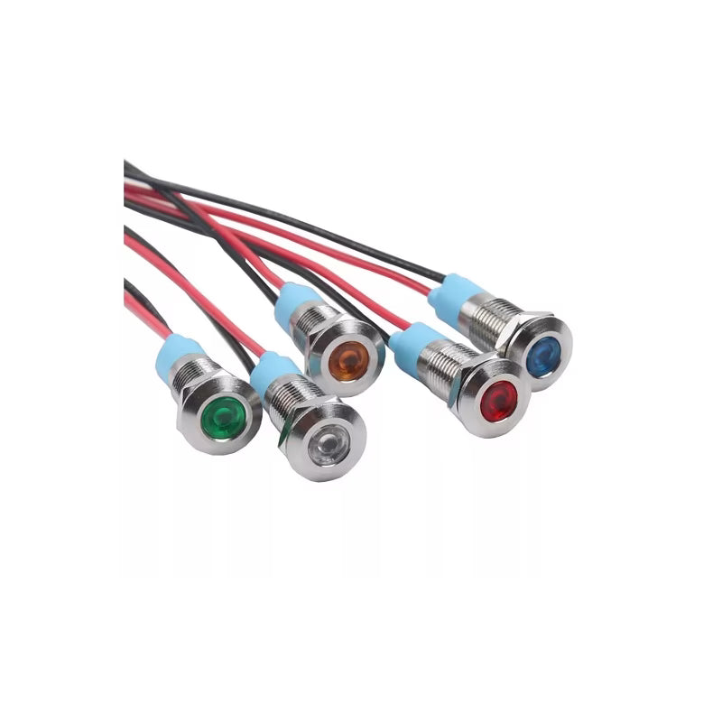 Red 10-24V 6mm LED Metal Indicator Light with 15CM Cable