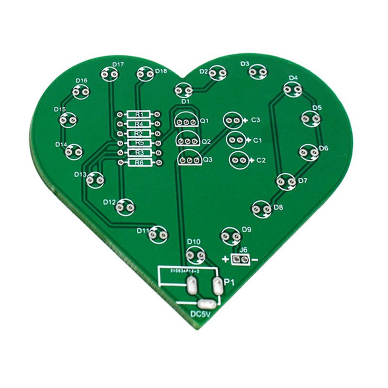 5V USB DIY Colorful LED Kit Heart Shape Light Control Kit Green PCB